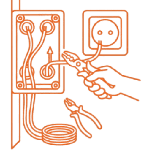 Ícone de serviço de instalação elétrica com fiação e componentes